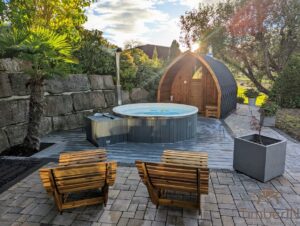 Sauna extérieur jardin iglu bain nordique wpc – thermobois avec poêle à granulés ou à bois (1)