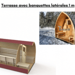 Terrasse avec banquettes laterales 1 m pour sauna exterieur