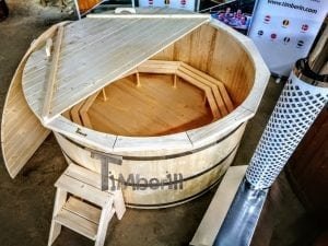 Wooden hot tub deluxe siberian spruce with external wood burner 4