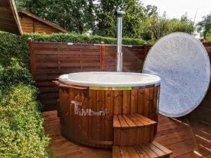 Fiberglass lined hot tub with integrated burner thermo wood Wellness Royal 2 3