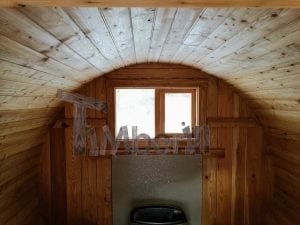 Barrel garden sauna with canopy terrace and electric heater 13