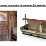 Porte en bois entre le sauna et les vestiaires pour baril sauna