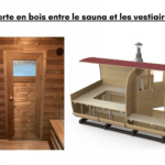 Porte en bois entre le sauna et les vestiaires pour sauna rectangulaire