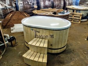 Oval hot tub for 2 persons with fiberglass liner 2