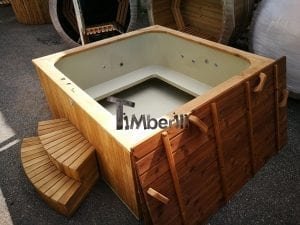 Wood fired outdoor hot tub rectangular deluxe with outside heater 5