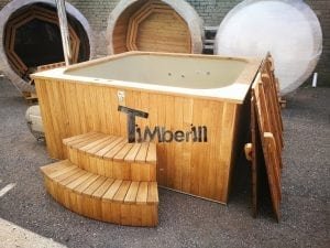 Wood fired outdoor hot tub rectangular deluxe with outside heater 8