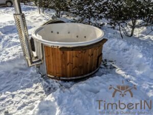 Wood fired hot tub with jets with integrated wood burner 14